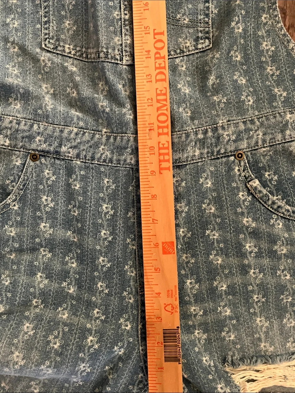 FP Distressed Light Blue Denim Overalls w/pink&white fabric on back of strap